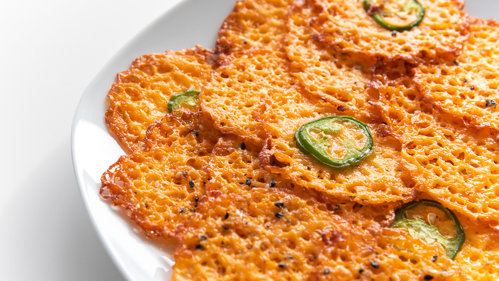 Cheese crisps with jalapeno topping