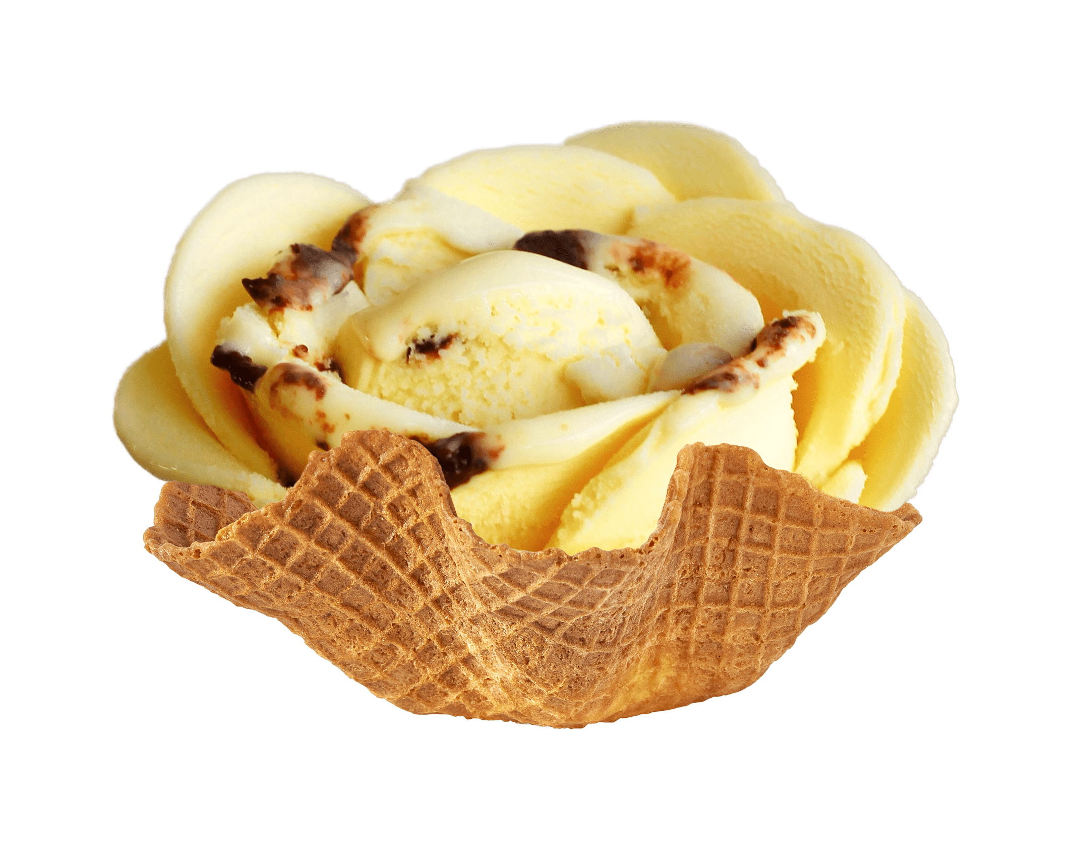 A gelato rose in a waffle cone bowl