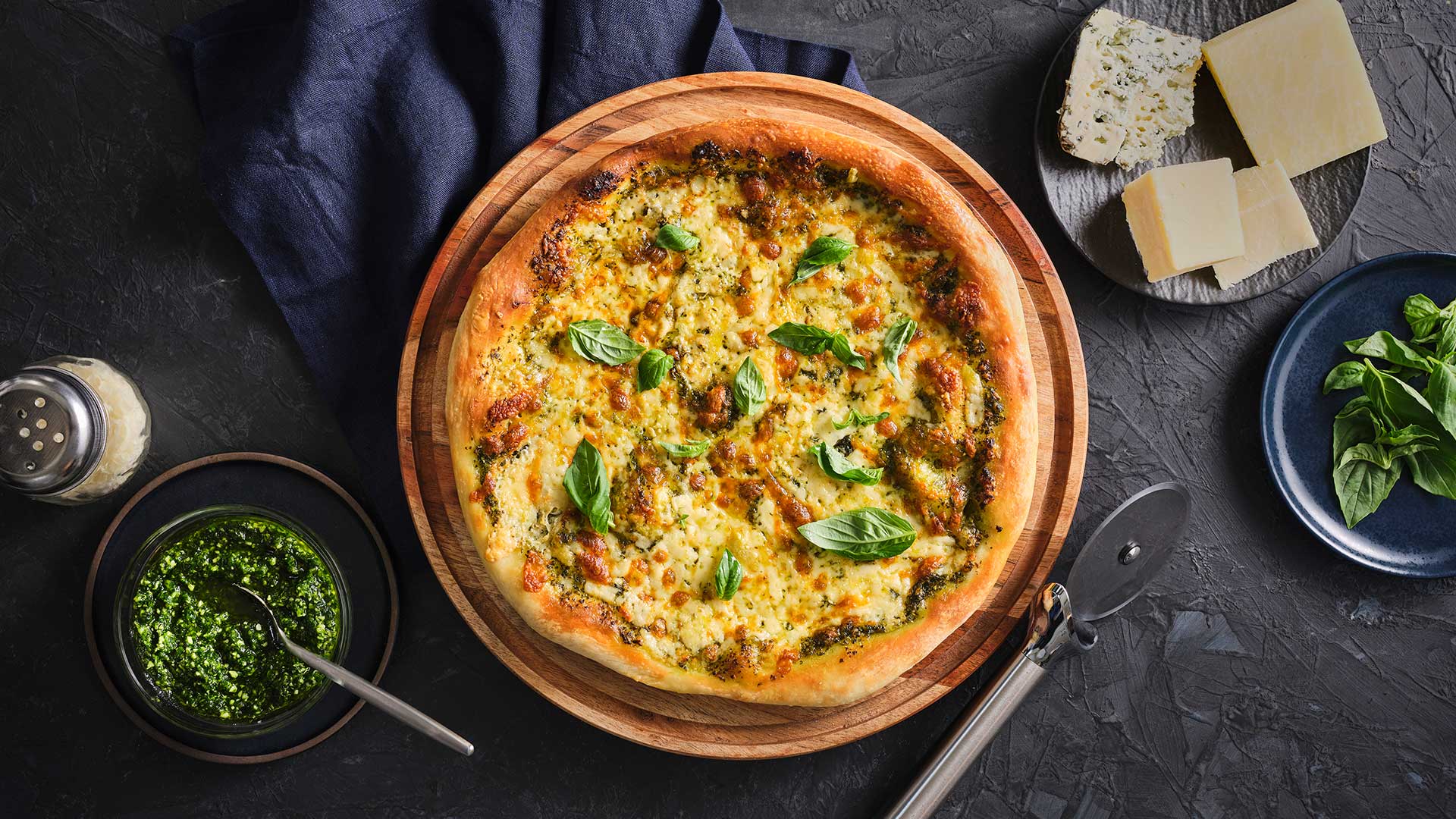 Four-Cheese Pesto Pizza
